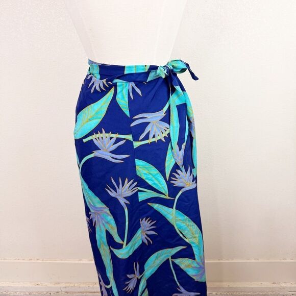 Hilo Hattie Vintage Sarong Wrap Skirt Crane Floral Hawaiian Blue One Size - Picture 5 of 7
